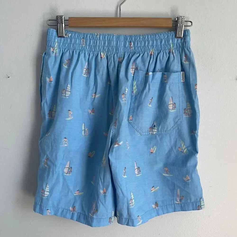 Chubbies surf board windsurfer print elastic waist pull on swim trunks sz S